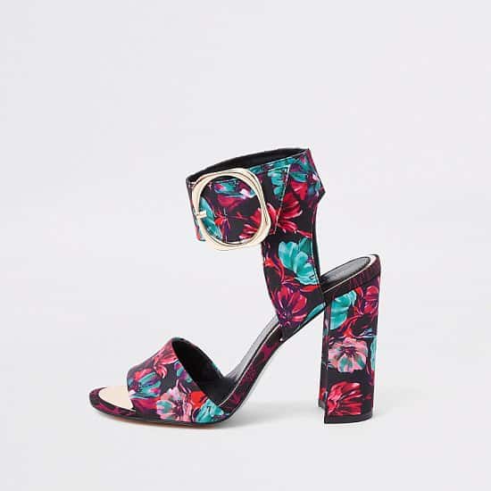 SAVE £15.00 - Black floral print block heel sandals!