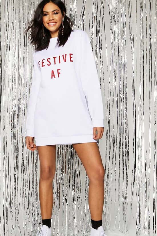 CHRISTMAS SALE, GET 30% OFF - Christmas Festive AF Glitter Print Sweat Dress!