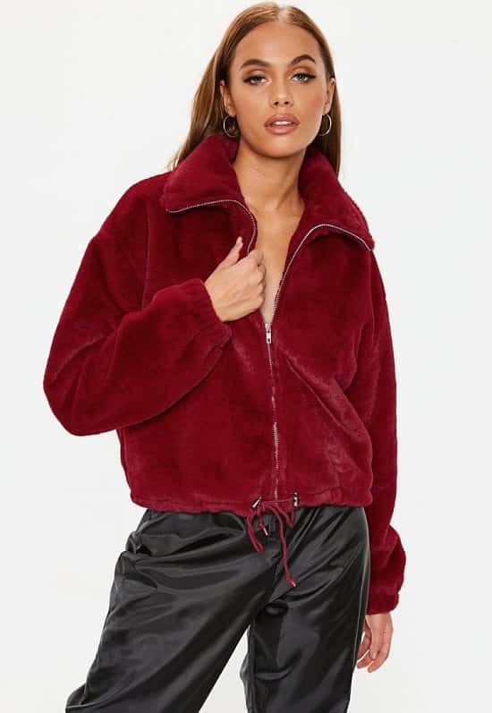 SALE, GET £6.00 OFF - red faux fur bomber jacket!