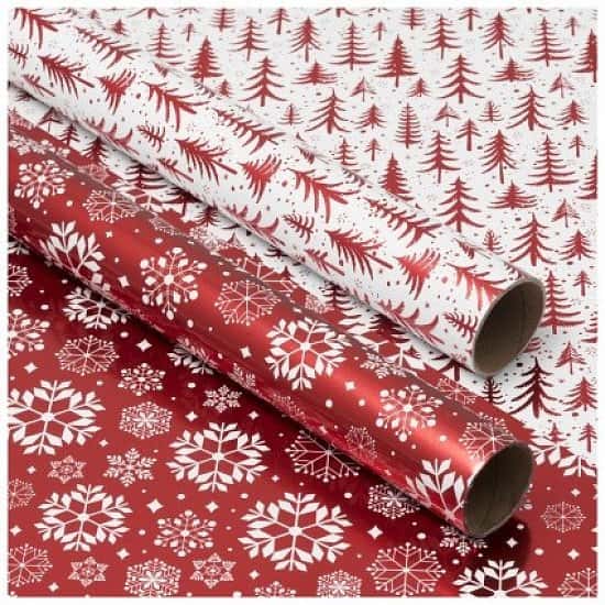 SAVE 30% - WHSmith Red Trees & White Snowflakes Christmas Wrapping Paper!