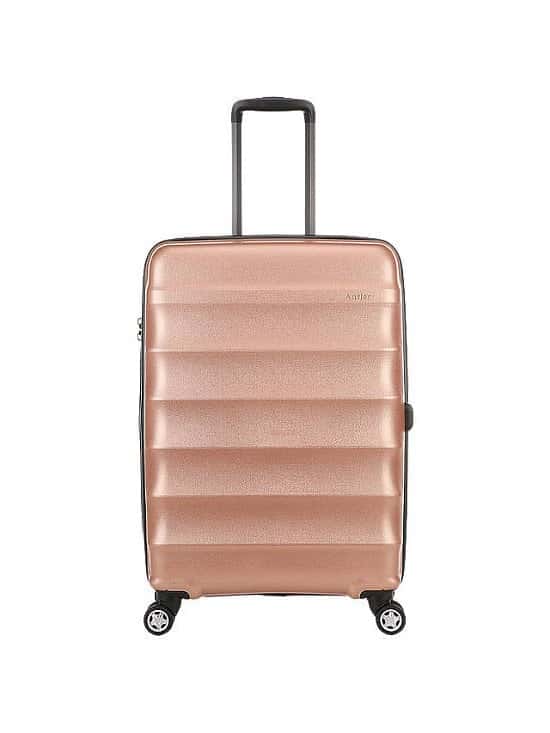 SAVE 30% ON SUITCASES & BAGS - Antler Juno Metallic 4-Wheel 68cm Medium Suitcase, Rose Gold!