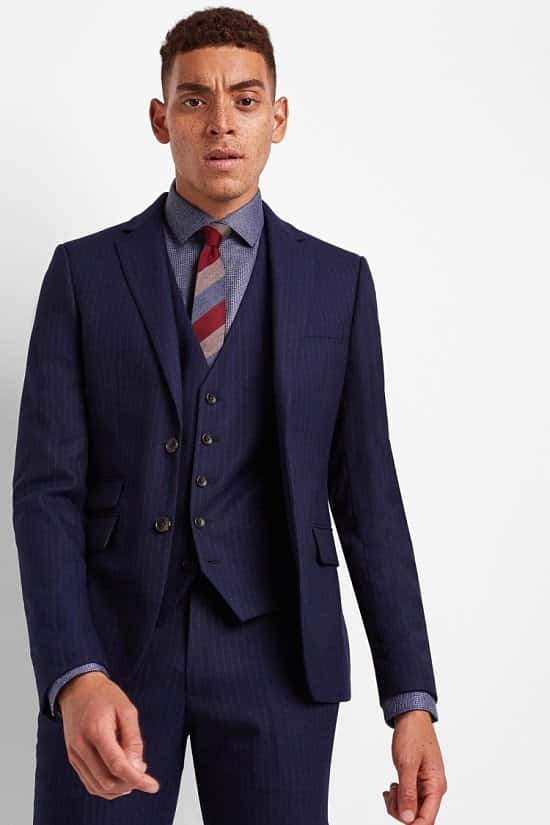 Save- Moss London Skinny Fit Navy City Stripe Suit