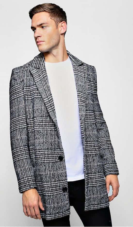 SAVE- CHECK WOOL LOOK SINGLE BREASTED OVERCOAT