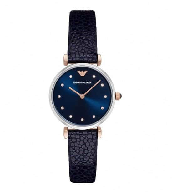 SALE- Emporio Armani Ladies’ Cubic Zirconia Blue Leather Watch
