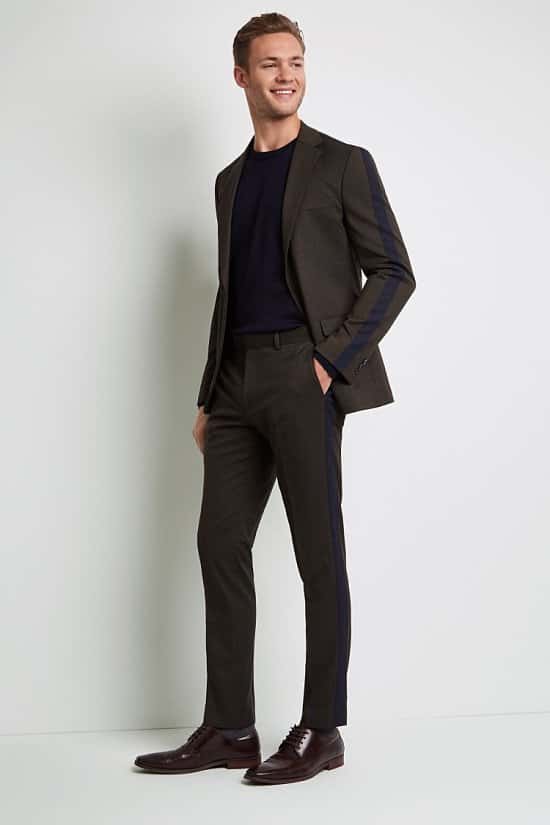 Save- Moss London Skinny Fit Khaki with Navy Stripe Suit