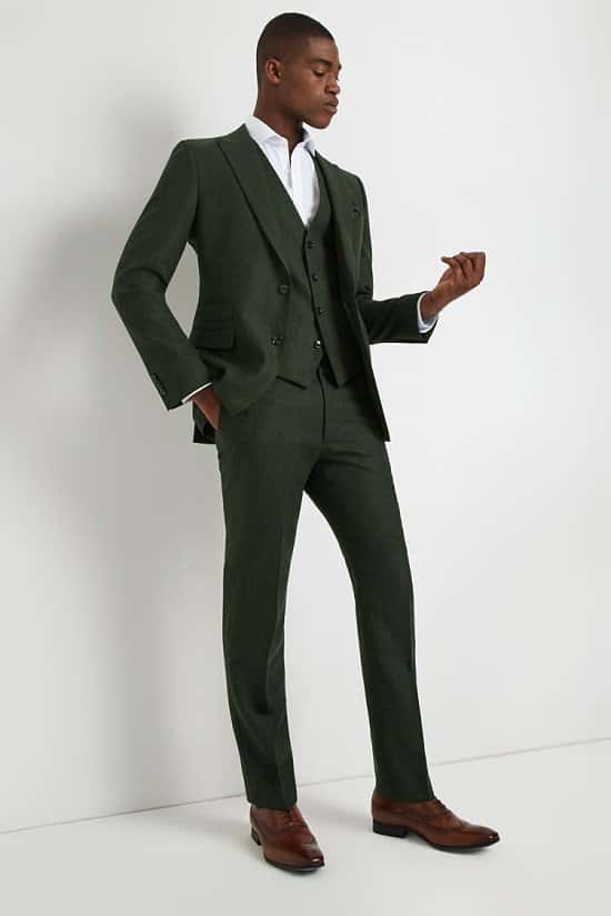 Save- French Connection Slim Fit Olive Flannel Suit
