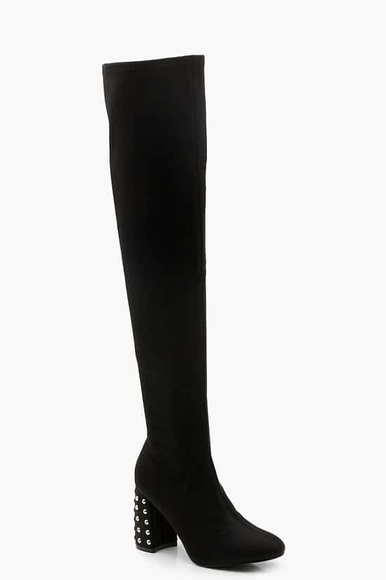 HUGE SAVINGS FOR BOXING DAY - Studded Heel Over The Knee Boots: GET 25% OFF!