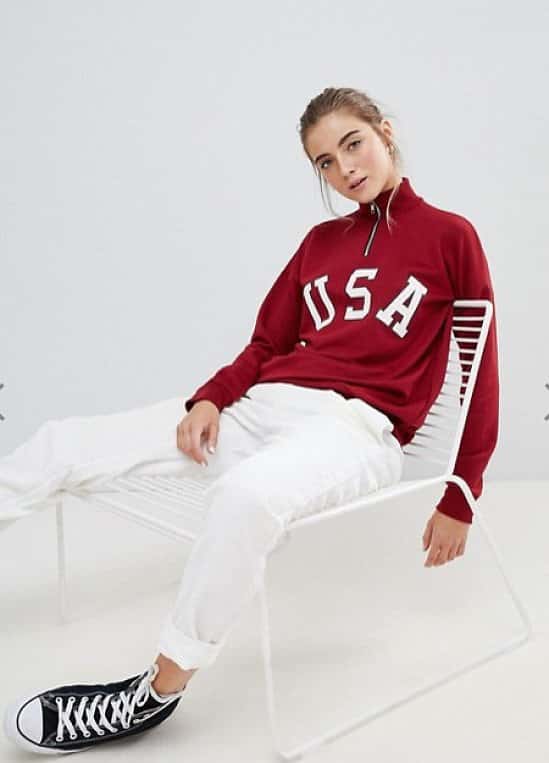 SAVE- Daisy Street relaxed sweatshirt with half zip and USA print
