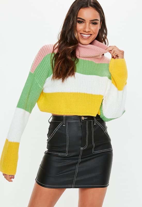 SAVE ON WINTER WARMERS - pink roll neck colourblock cropped jumper!