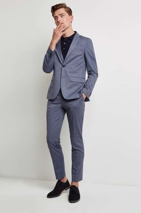 SALE ON SUITS - Moss London Skinny Fit Unstructured Graphite Blue Suit!