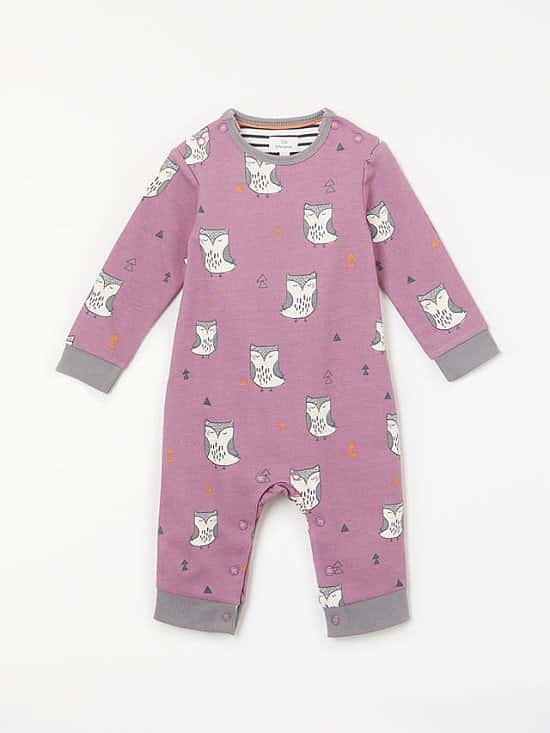 SALE ON BABY CLOTHES, SAVE £6.00 - John Lewis & Partners Baby GOTS Organic Cotton Owl Romper, Lilac!