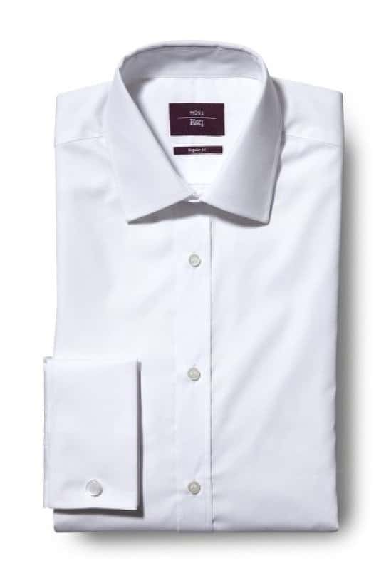 SALE, 15% OFF SHIRTS - Moss Esq. Regular Fit White Double Cuff Non Iron Shirt!