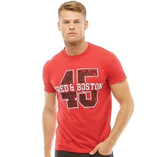 HUGE PRICE DROP ON T-SHIRTS - Fred & Boston Mens Chest Print T-Shirt Barbados Cherry!