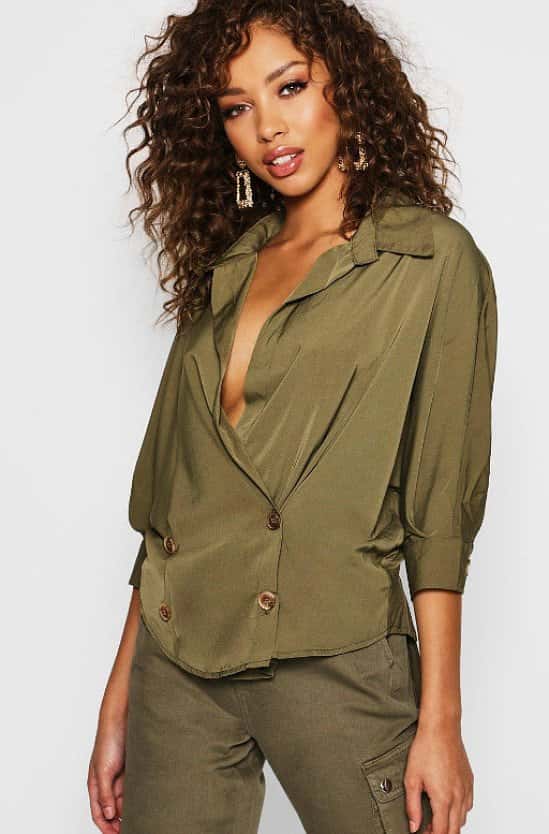 UP TO 50% OFF WOMEN'S CLOTHING - Double Breasted Wrap Shirt!