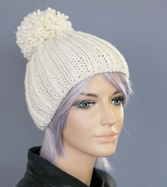 Chunky Knit Bobble Hat in Winter White: £22.00!