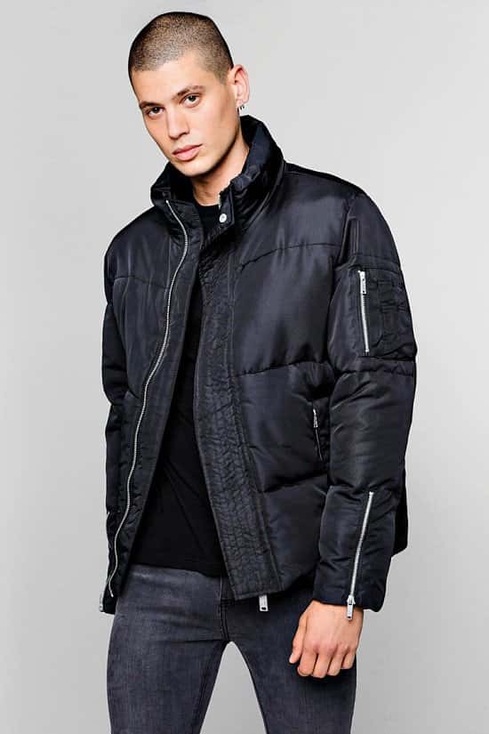 Sale, Get Up To 63% Off - FUNNEL NECK ZIP DETAIL PUFFER JACKET!