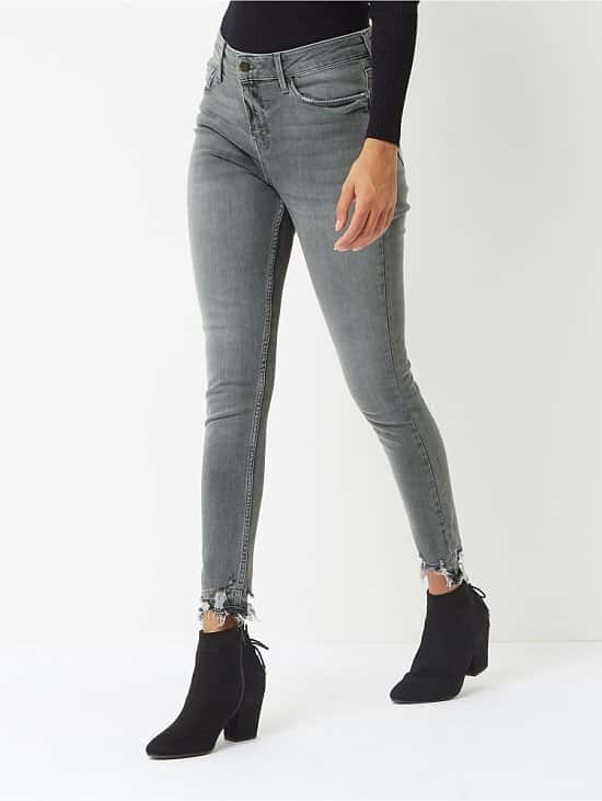 WOMENS SALE - Grey Denim Distressed Hem Skinny Jeans!