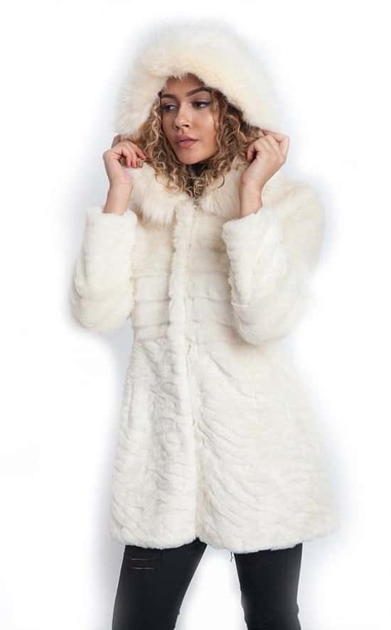 NEW IN - Cream Faux Fur Hooded Coat