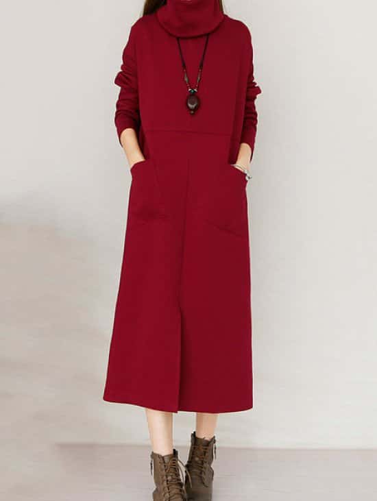 SAVE- Front Split Pure Color Long Sleeve Pocket Casual Maxi Dresses