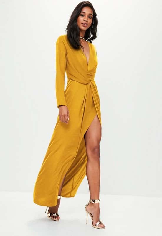 SALE - mustard yellow wrap front maxi dress!