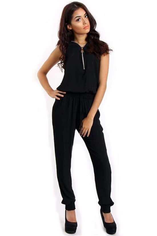 ZIP FRONT JUMPSUIT WITH ELASTICATED WAIST
