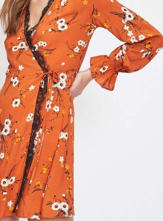 SALE - Tan Cinnamon Floral Wrap Dress!