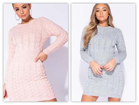 CABLE KNIT LONG SLEEVE JUMPER DRESS