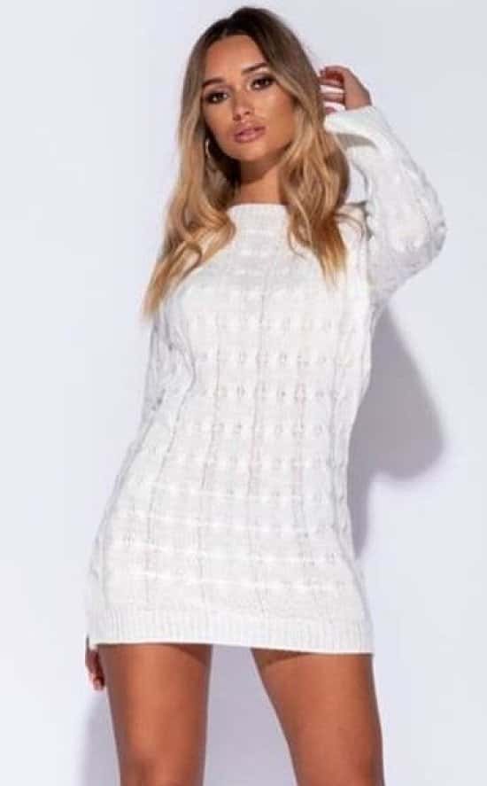 CREAM CABLE KNIT DETAIL FLARE SLEEVE JUMPER DRESS