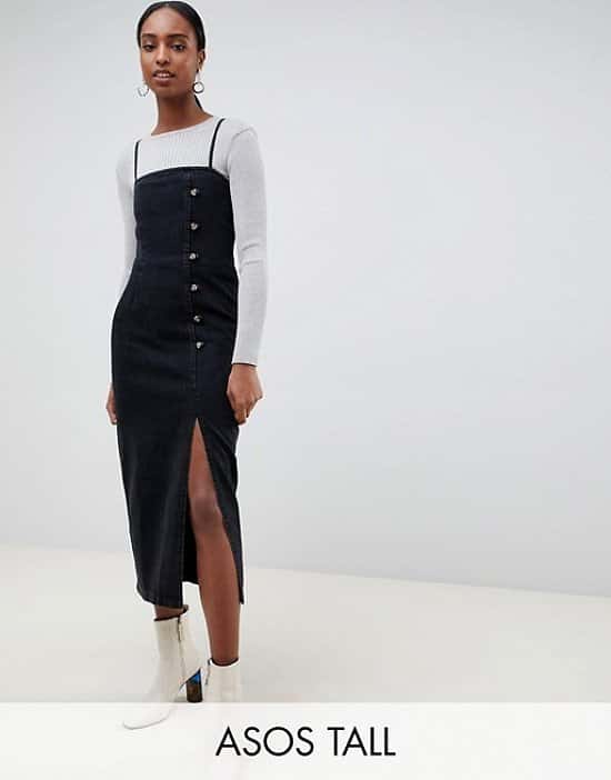 SALE - ASOS DESIGN Tall button side midi dress washed black!
