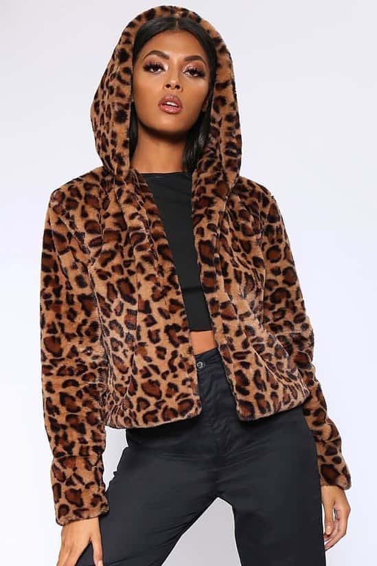 SALE - Leopard Cropped Hooded Faux Fur Coat!