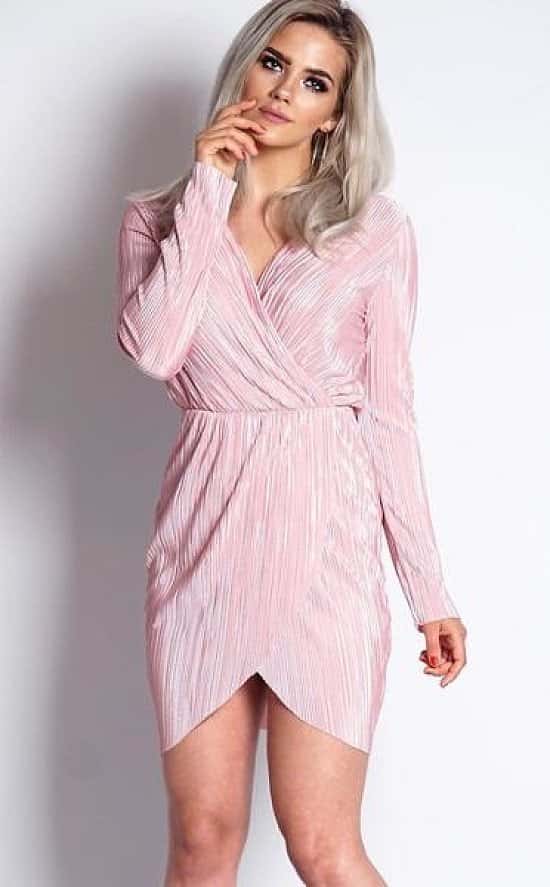 PINK CRINKLE FRONT WRAP DRESS
