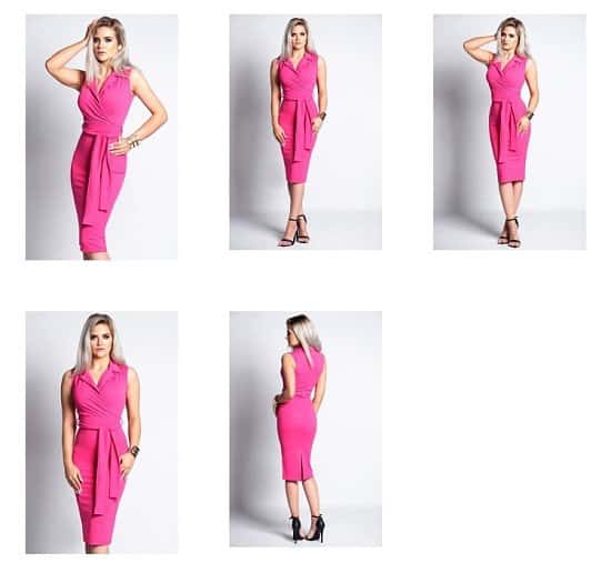 HOT PINK FRONT WRAP COLLARED DRESS