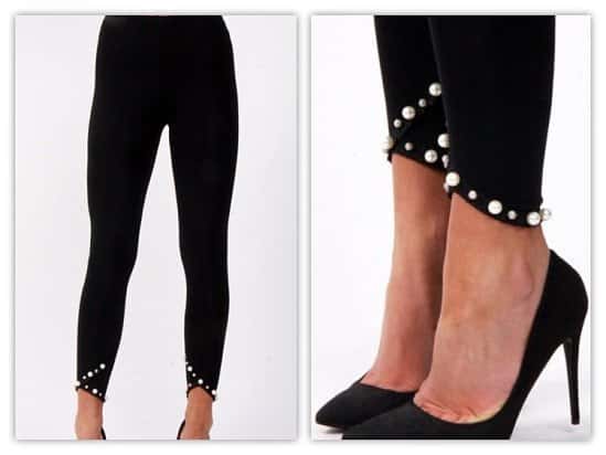 HIGH WAISTED SOFT STRETCH PEARL DETAIL LEGGINGS