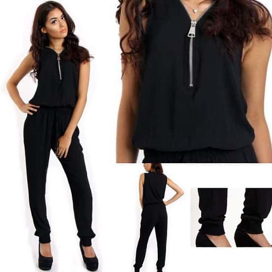 ZIP FRONT JUMPSUIT WITH ELASTICATED WAIST