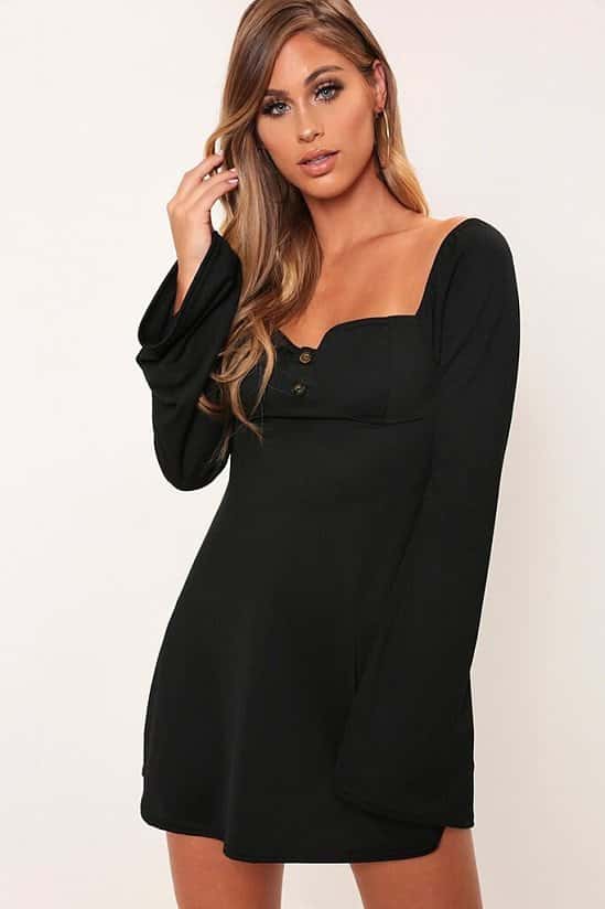 SALE, SAVE 75% - Black Flare Sleeve Mini Dress!