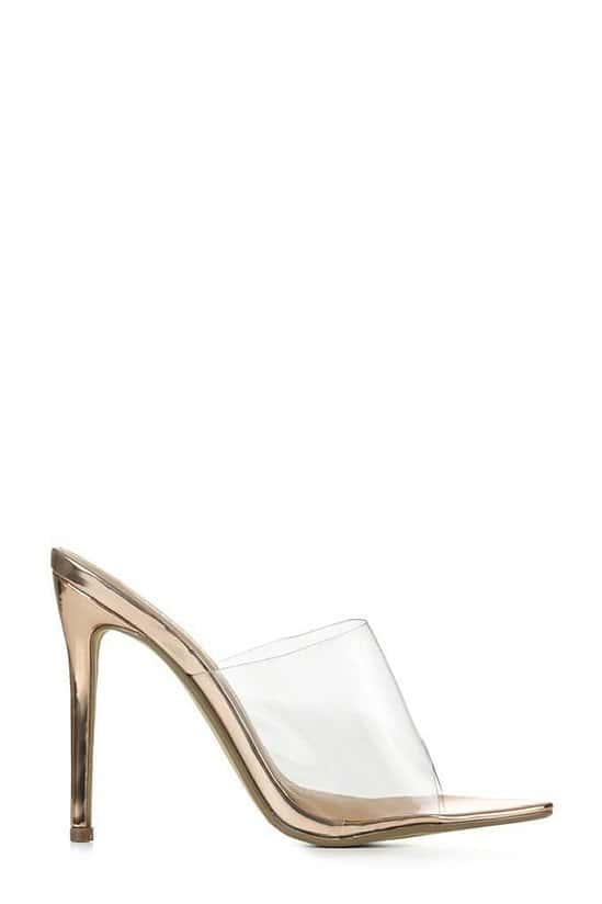 SALE - Rose Gold Perspex Heeled Mules With Pointed Toe!