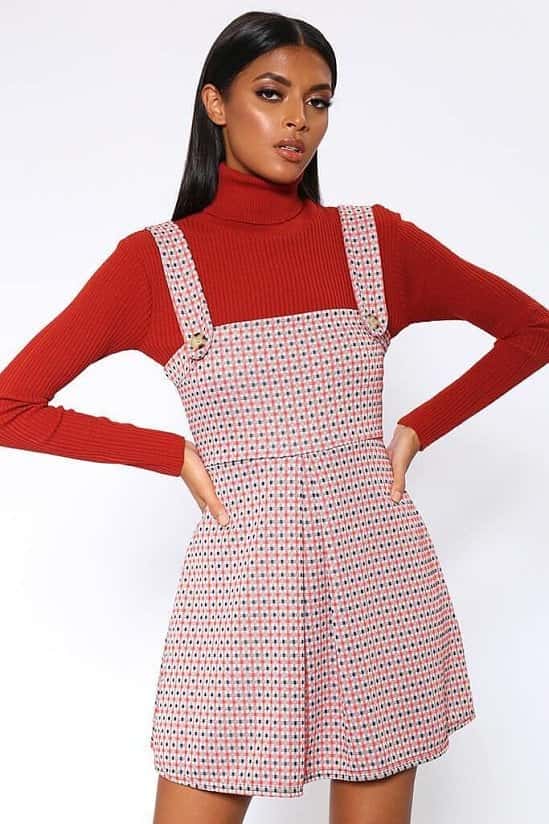 SALE - Red Button Front Pinafore Mini Dress