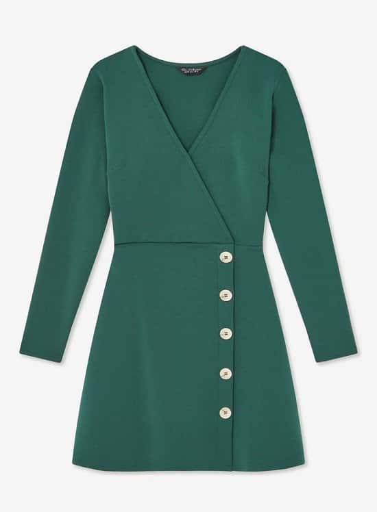 SALE - Green Rib Button Through Fit and Flare Mini Dress!
