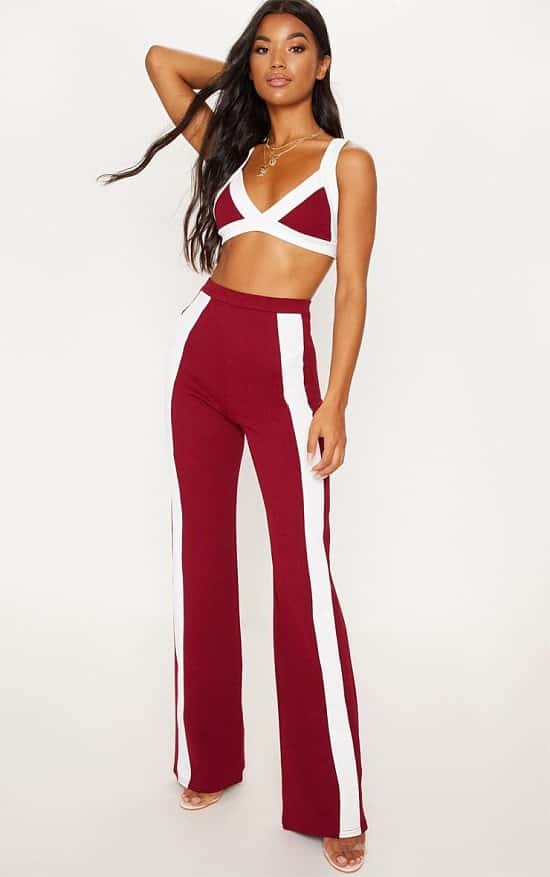 SALE, SAVE 33% - MAROON CONTRAST PANEL WIDE LEG TROUSERS!
