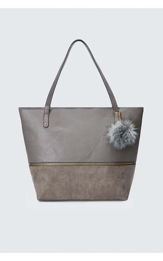 SALE - GREY POM ZIP SHOPPER BAG!