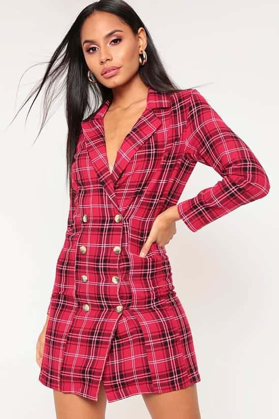 SALE - Red Checked Double Breasted Dress