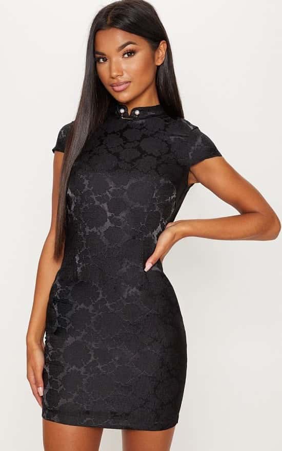 20% OFF OR MORE SITEWIDE - BLACK FLORAL SATIN ORIENTAL BODYCON DRESS