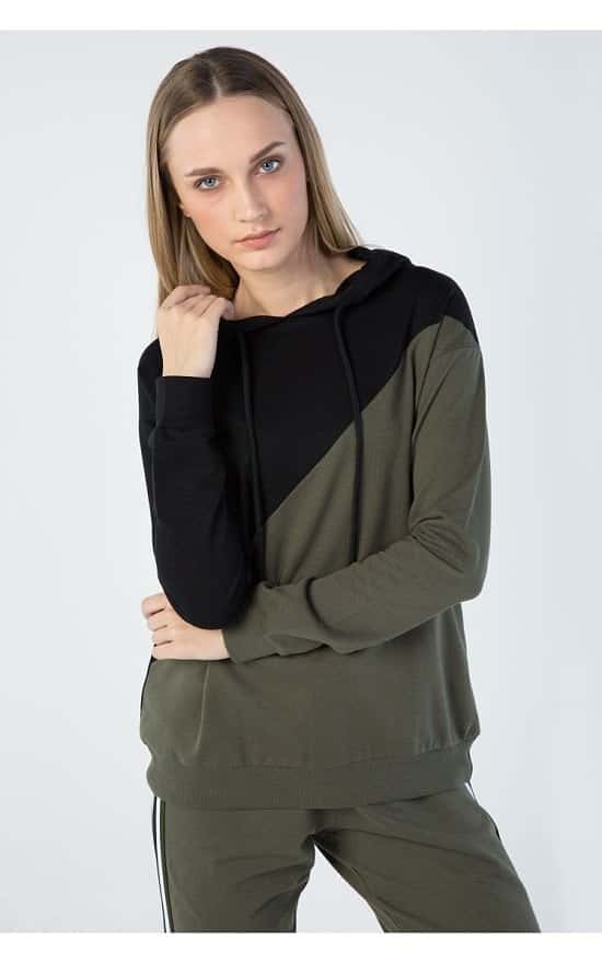 SALE, 23% OFF - BLACK COLOUR BLOCK DIAGONAL HOODIE