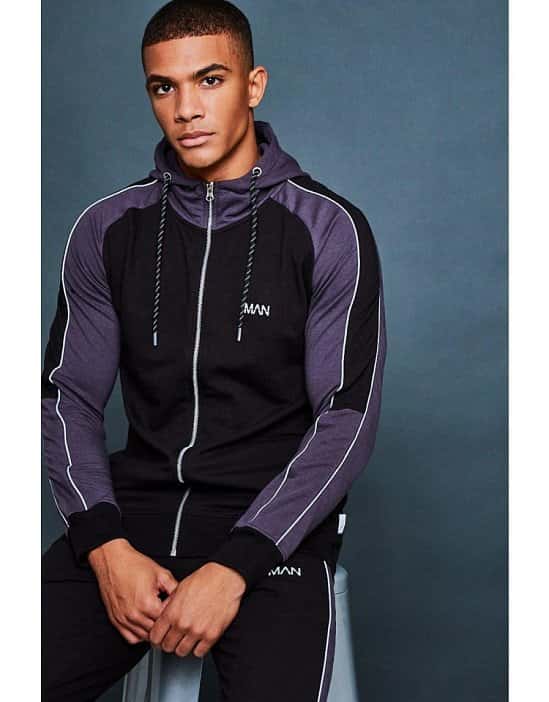 40% off Activewear - HOODED MUSCLE FIT CONTRAST SLEEVE TRACKSUIT