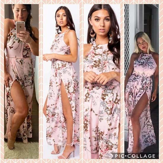 FLORAL THIGH SPLIT WIDE LEG TIE BACK JUMPSUIT
