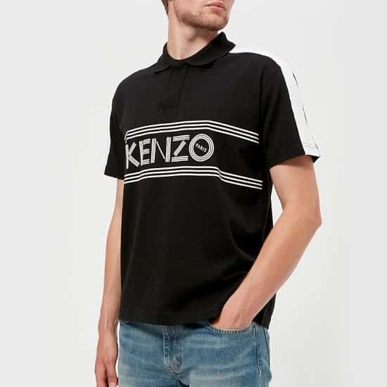 OUTLET SALE - KENZO Men's Large Logo Short Sleeve Polo Shirt - Black