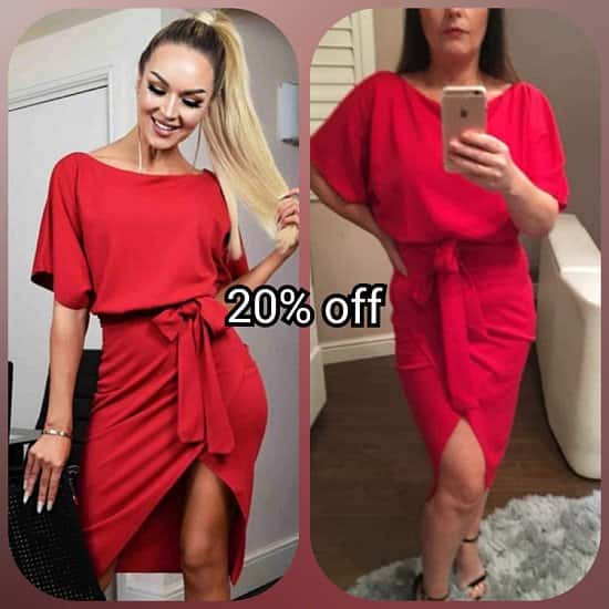 RED WRAP FRONT BATWING DRESS