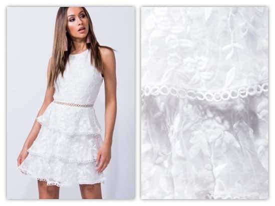 WHITE LACE TIERED DETAIL SHIFT DRESS