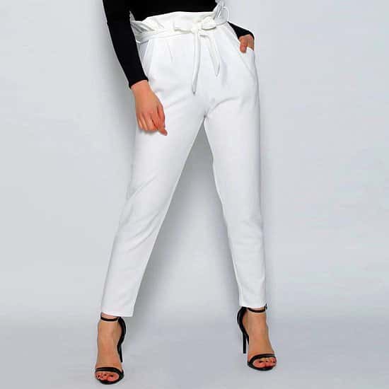 IVORY PLEATED CIGARETTE TROUSERS