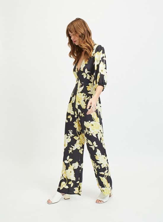 Up to 60% off sale - Black Knot Front Floral Print Jumpsuit